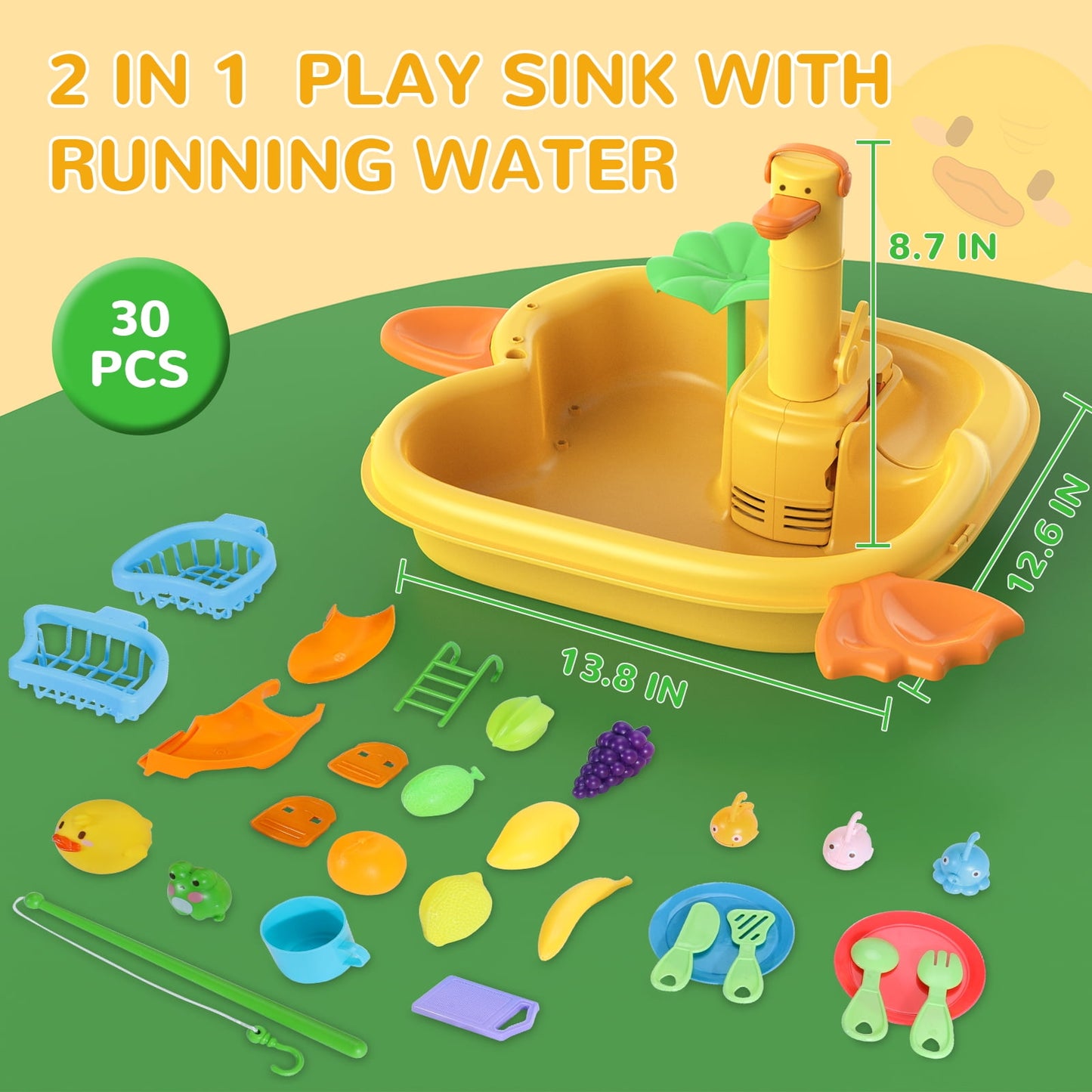 Kids Kitchen Sink Toys, Children Pretend Play Electric Dishwasher Set, Upgraded Faucet, Pool Floating Fishing Toys And Automatic Water Cycle System, Water Table Toys For Kids Boys Girls Toddlers