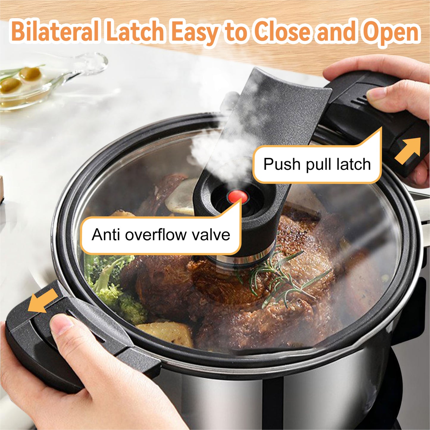 3.8 QT Stainless Steel Micro Pressure Cooker, Push-Pull Lock Pressure Cooker Soup Stew Pot, Multifunctional Time Saving Stockpot