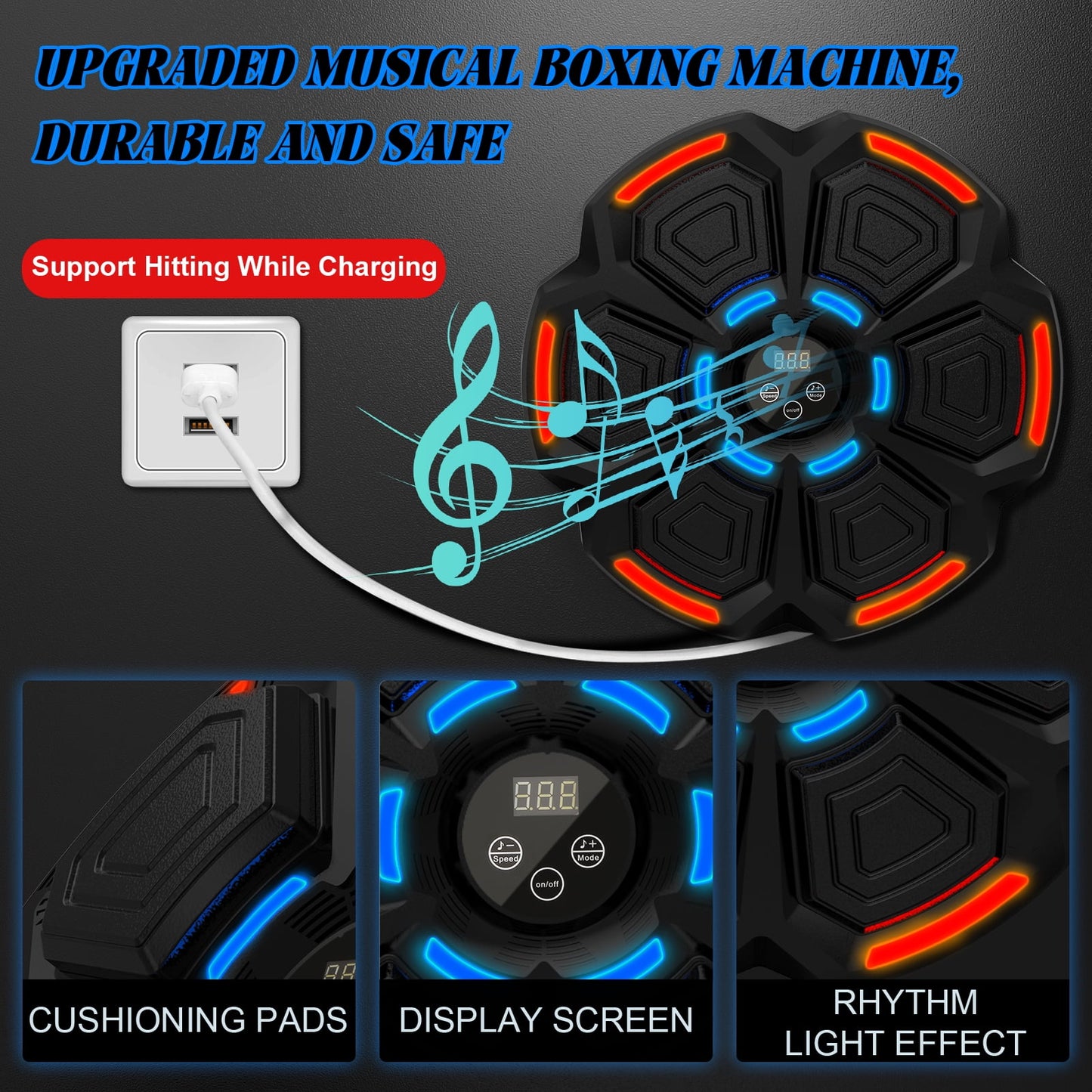 New Smart Music Boxing Machine with Boxing Gloves, Bluetooth Training Machine with LED Electronic Wall Mounted, Music Boxing Target Workout Punching Equipment for Kids and Adults