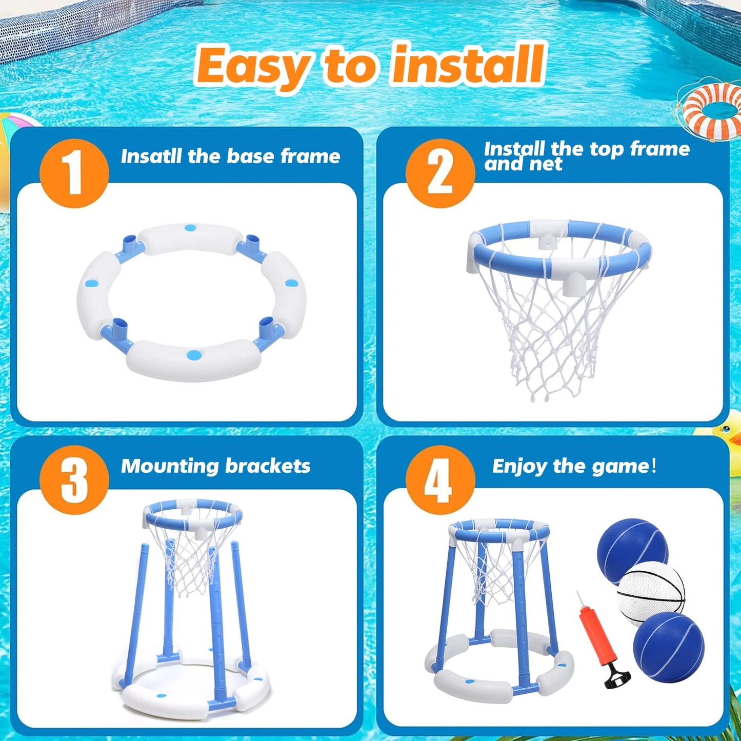 Pool Basketball Hoop for Kids, Floating Inflatable Toys with Pool Balls and Pump, Pool Basketball Toys Swimming Pool Toy for boys and Girls