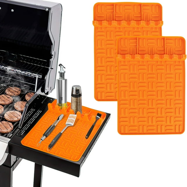 2PCS Silicone Grill Mat Compatible with Grill, Silicone Griddle Tools Spatula Mat with Drip Pad, (Orange)