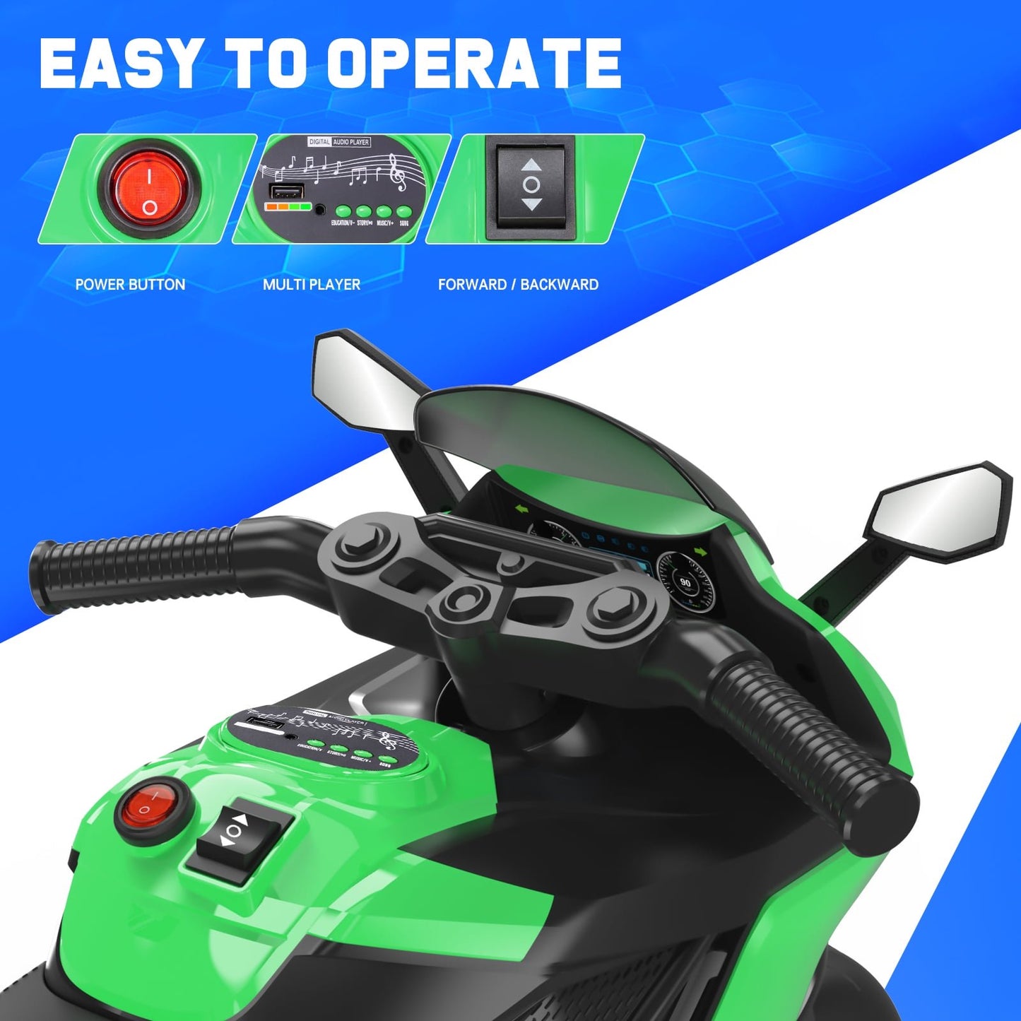 12v Kids Ride on Motorcycle for Christmas, Electric Kids Motorcycle, Battery Powered Motorcycle for 3-6 Years Old,Green