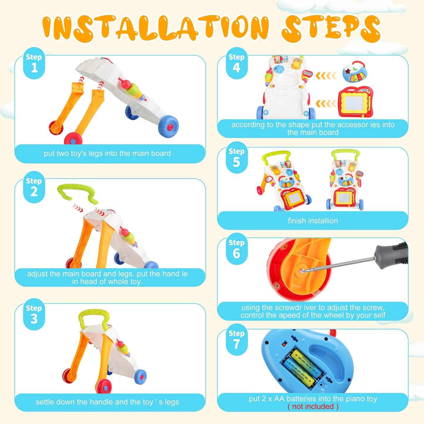 3 in 1 Baby Walker with Music Lights Sit to Stand Learning Walking Push Toys,for Toddlers 6–18 Months
