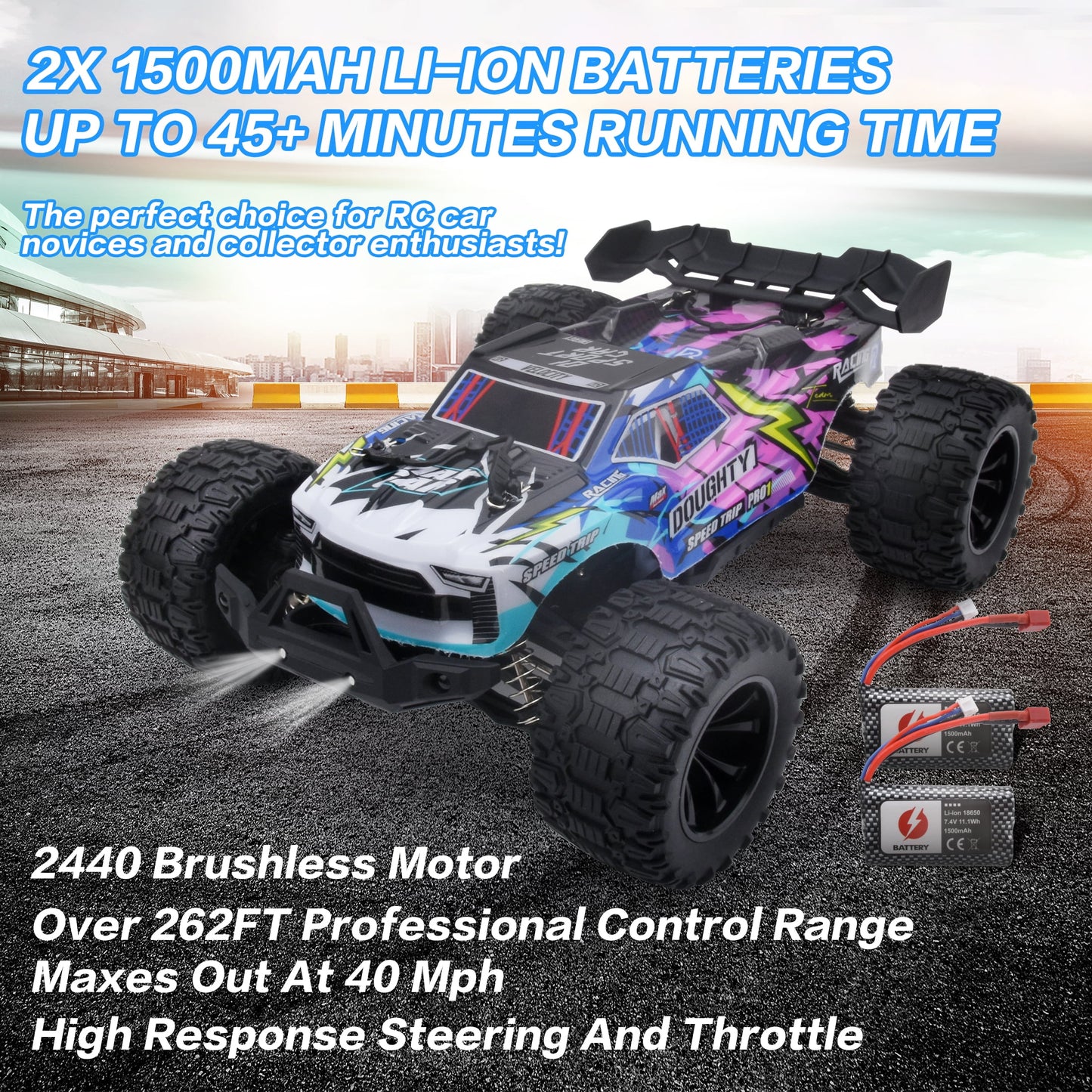 1:14 Brushless Fast RC Car for Adults Boys 45+MPH All Terrains 4X4 RTR High Speed Waterproof Remote Control Cars Truck Off Road RC Monster Truck 2 Batteries