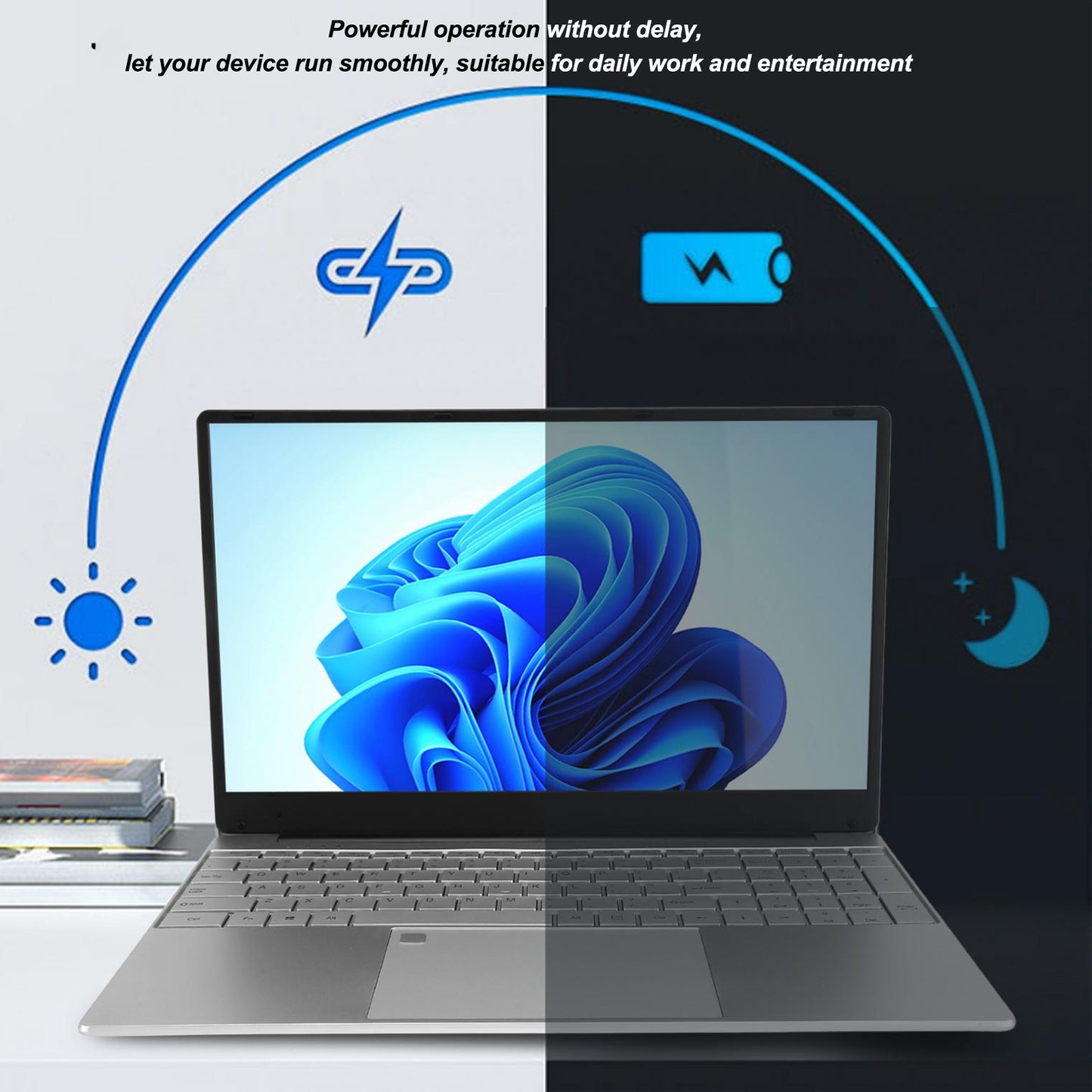 15.6 inch Laptop 512GB SSD 16GB DDR4 Windows 11 Notebook Computer, Quad-Core Intel N95 up to 3.4GHz, with WiFi, Bluetooth, Fingerprint, Backlit Keyboard, 1920*1080 FHD IPS Screen, Silver