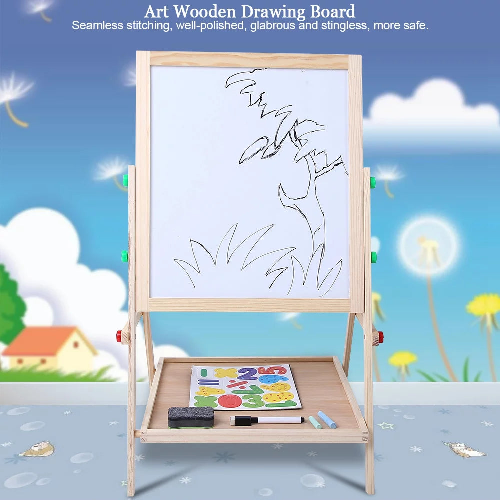 Glabrous And Stingless Standing Art Wooden Board 2 In 1 Double Side Drawing Board, Art Wooden Drawing Board, High Stability Kids Child For Baby