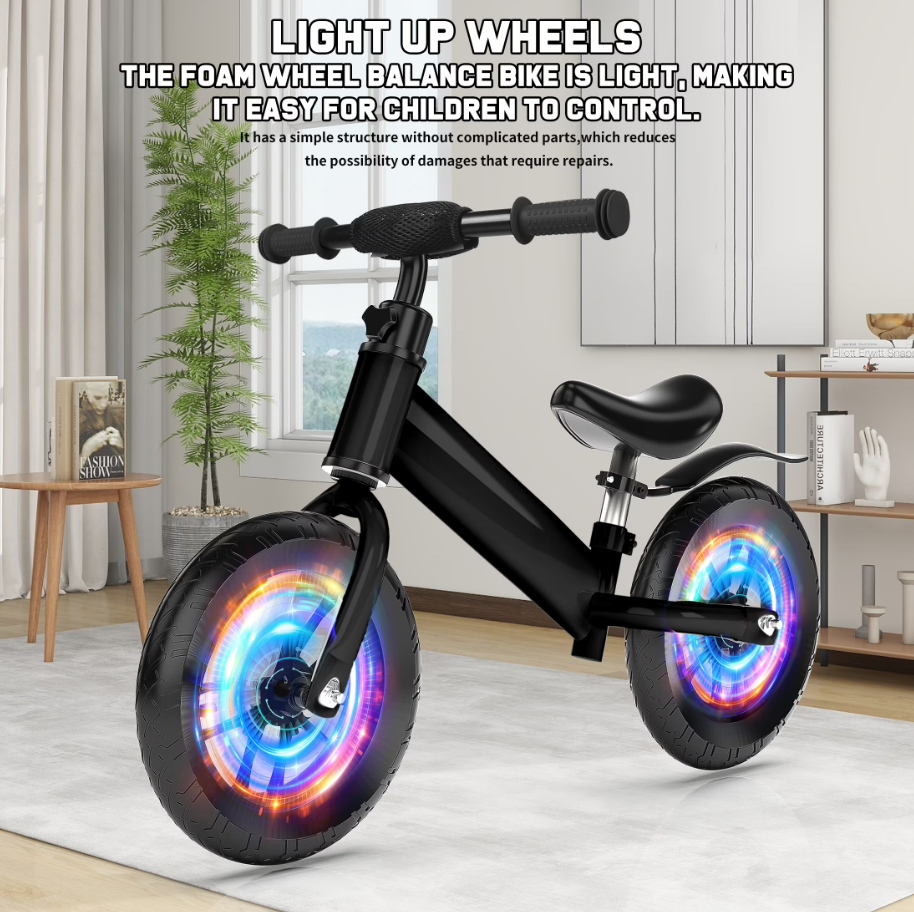 Kids 12'' Balance Bike Ride with Lighting up Wheels No Pedal Bike for Toddlers Age 2-5