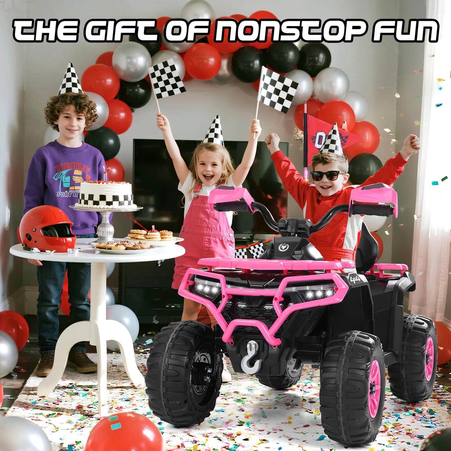 Kids ATV 4 Wheeler, 24V Ride on Toys with 2 Seater, Electric Car w/ Bluetooth/MP3 ,and Flag,Rose