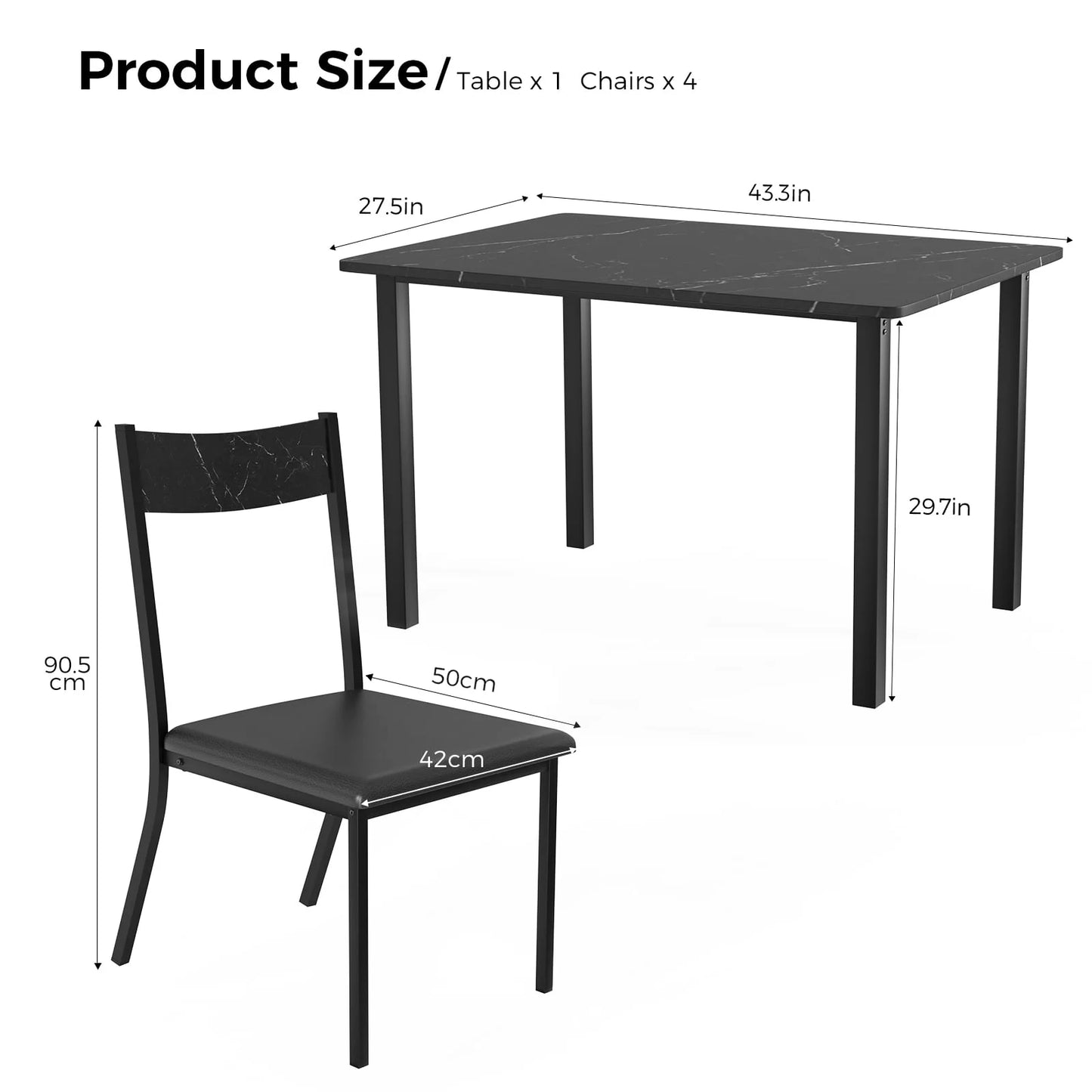 Dining Table Set for 4, Modern Rectangle Dining Table with Metal Frame & MDF Board for Home Cafeteria,Black