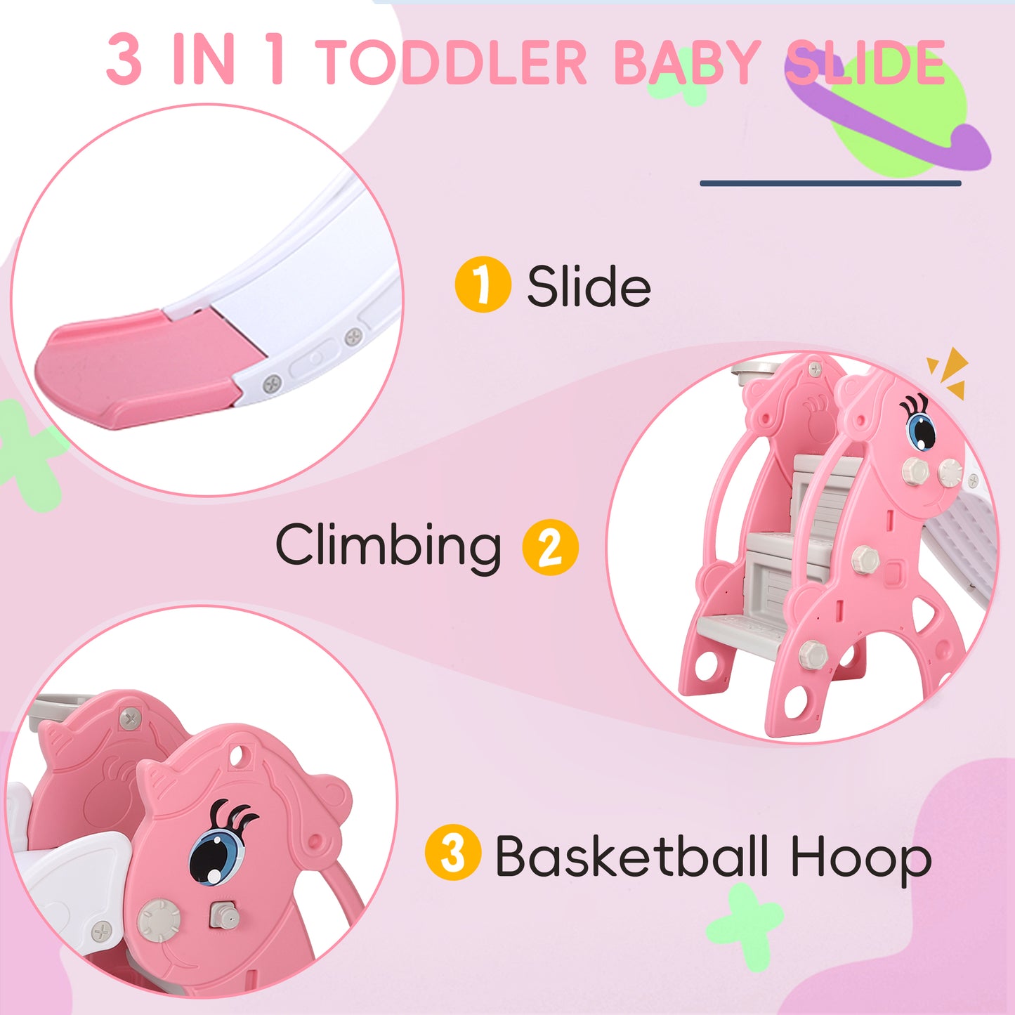 Crtynell Toddler Slide for Toddlers Age 1-3 Slide Indoor Playset Outdoor Playground Plastic Foldable Slides for Toddlers (Pink)