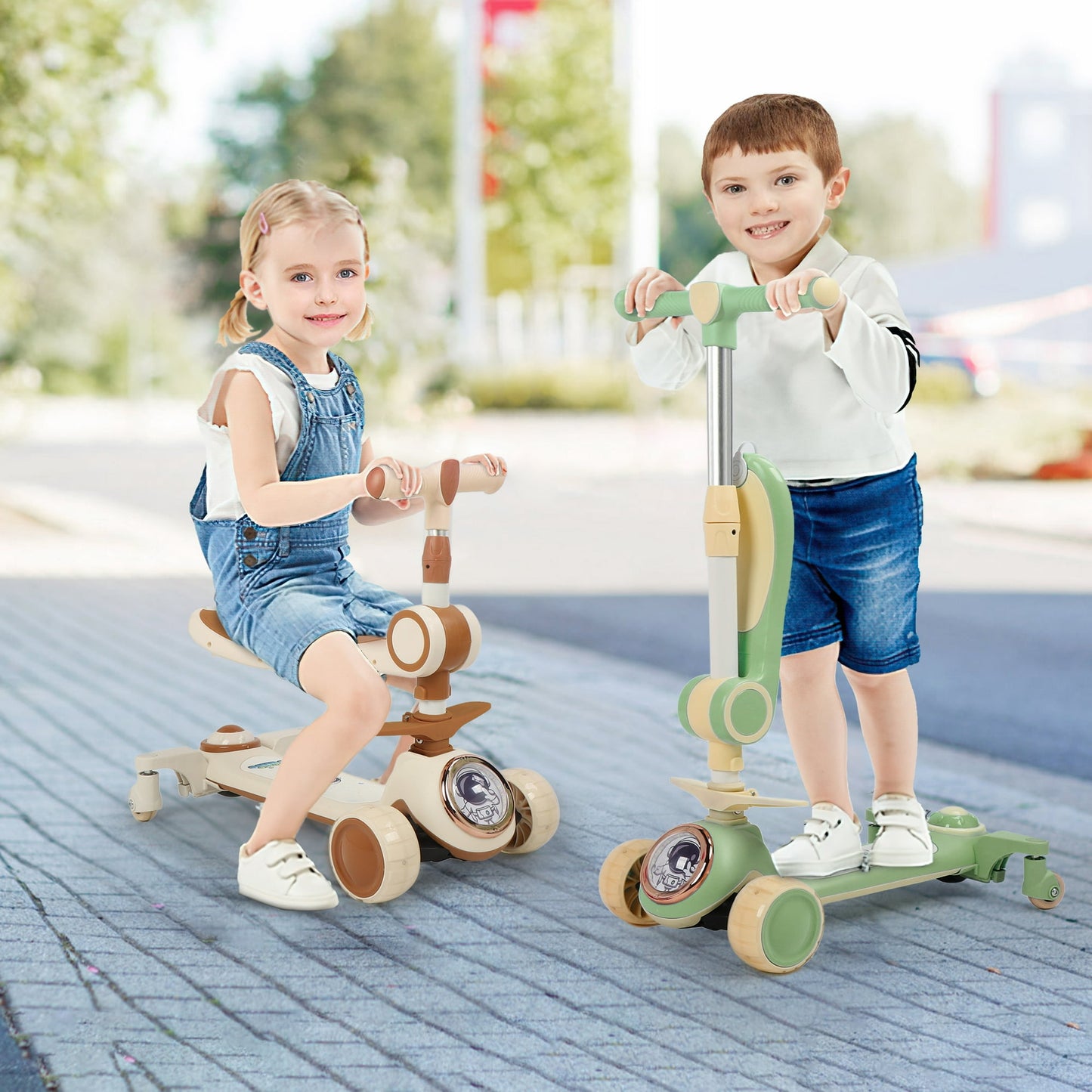 Crtynell Kids Kick Scooter With 3 Luminous Wheels, Toddler Scooter With Adjustable Handle And Folding Seat, 3-In-1 Toddler Men'S And Women'S Scooter With Push Bar Swivel Wheels, Kids Gift (Green)