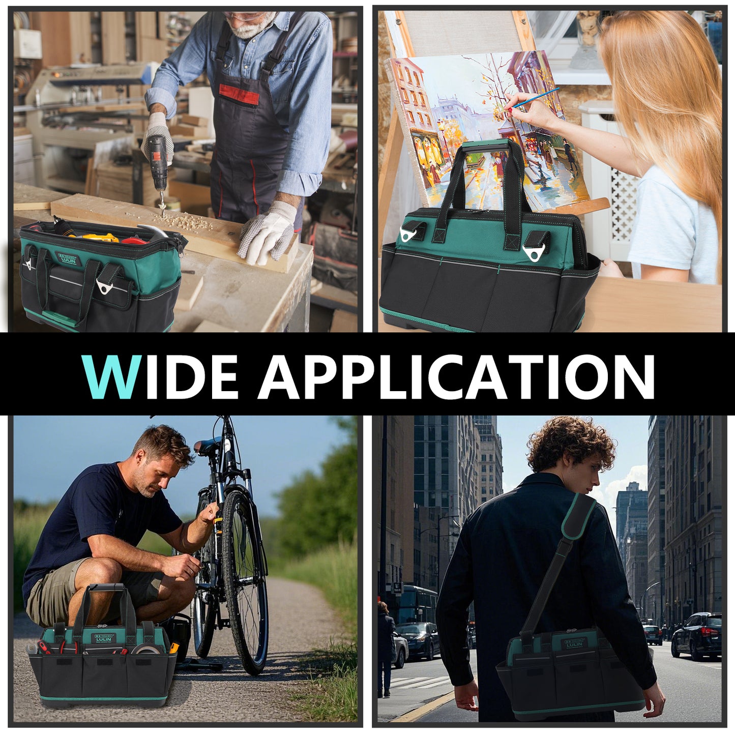 19-inch Tool Bag With 16 Pockets, Heavy Duty Hand Tool Storage Bag With Adjustable Shoulder Strap & Waterproof Strong Molded Base, For Tool Kit Organizer Bag