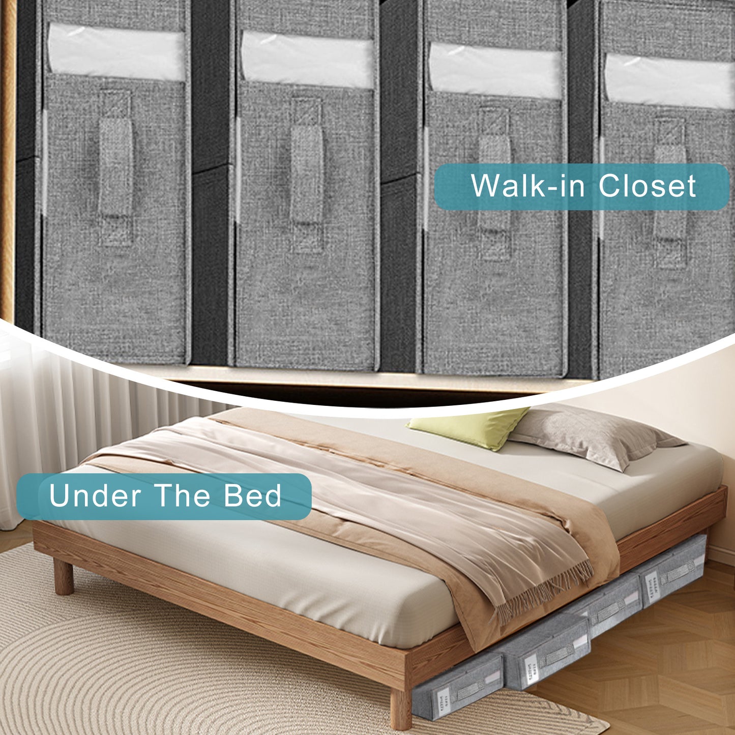 3 Pack Bed Sheet Organizer with Clear Window, Foldable Bed Sheet Storage for Queen or King Size Sheets,Duvet Covers, Pillowcases,Bedding Clothes,Blankets