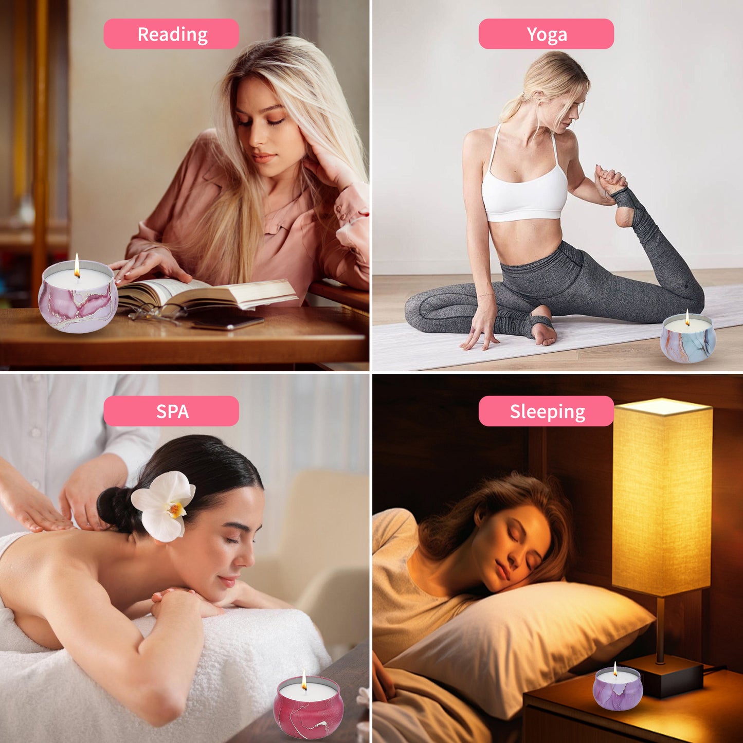 4 Pack Scented Candles Gift Set, Soy Wax Scented Somkeless Fragrance Candles 4.4 oz Strongly Fragrance for Stress Relief Birthday Valentine's Day Mother's Day Yoga Wedding