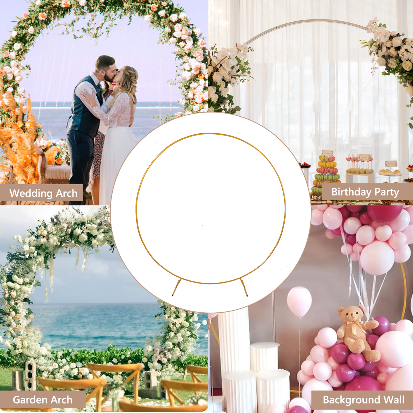 Round Wedding Archs, 7.2 Ft Balloon Hoop Stand, Gold Metal Balloon Circle Frame, Big Size Backdrop Stand for Birthday, Wedding, Baby Shower, Grad Party DIY Decoration (No Flowers)