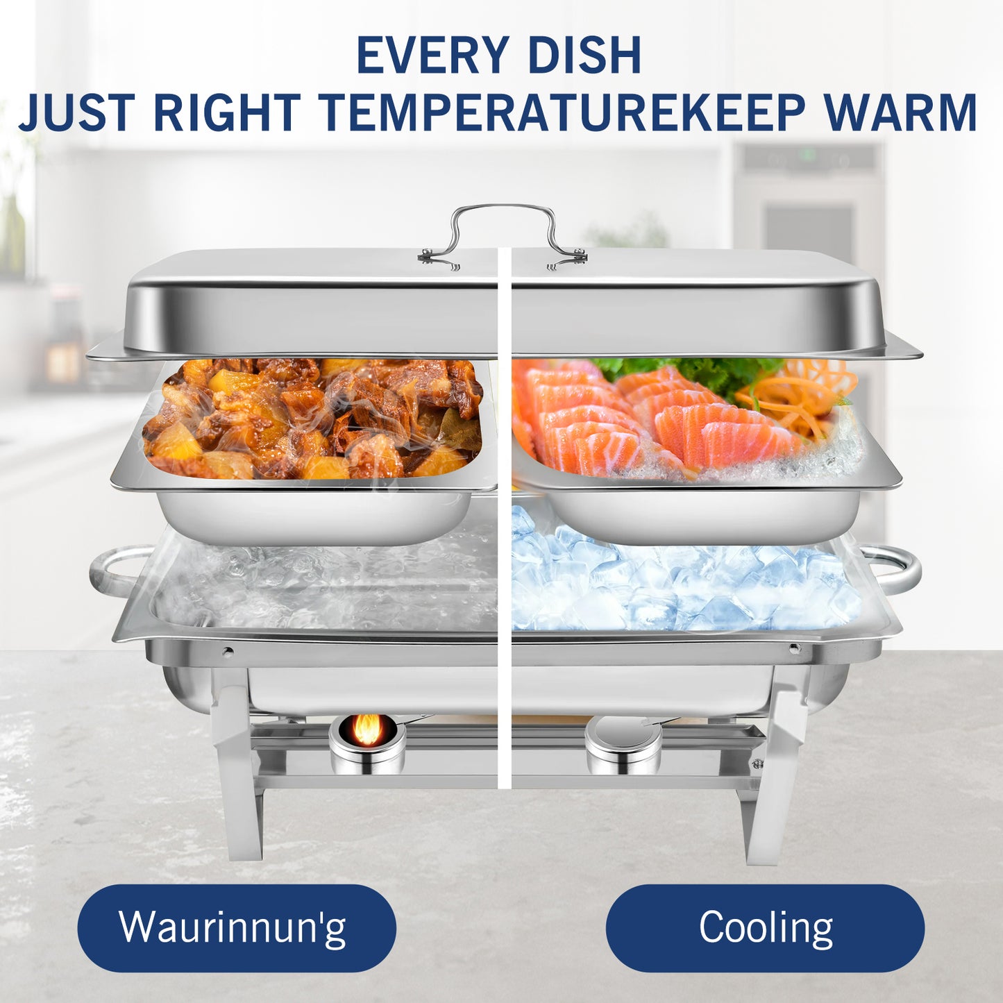 Chafing Dish Buffet Set, 11.6 QT Stainless Steel Rectangular Chafing Dishes 2 Compartment for Buffet, Warmers Sets for Parties, Events, Wedding, Camping, Dinner
