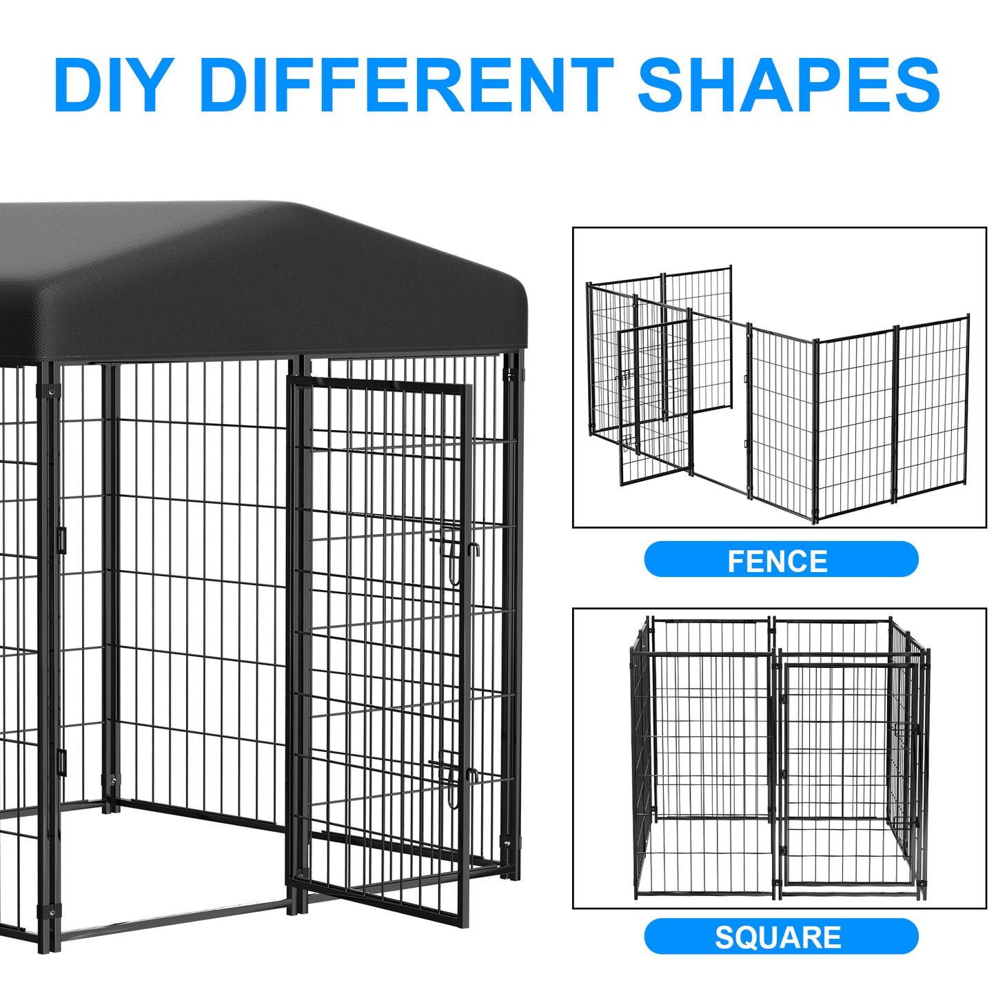 Large Outdoor Dog Kennel,4ft x 4ft x 4.5ft Heavy Duty Dog Cage Playpen with Waterproof UV-Resistant Cover and Lock,Black