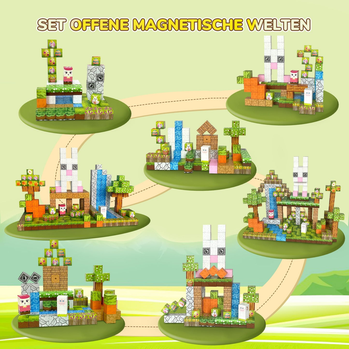 120pcs Magnetic Blocks,Farm-Forest Animals Magnetic Building Toy with Flowers,Carrot,Bunnies, for Boys and Girls Age 3-5 6-8, Sensory Toys for Toddlers, Gifts for Easter Birthday