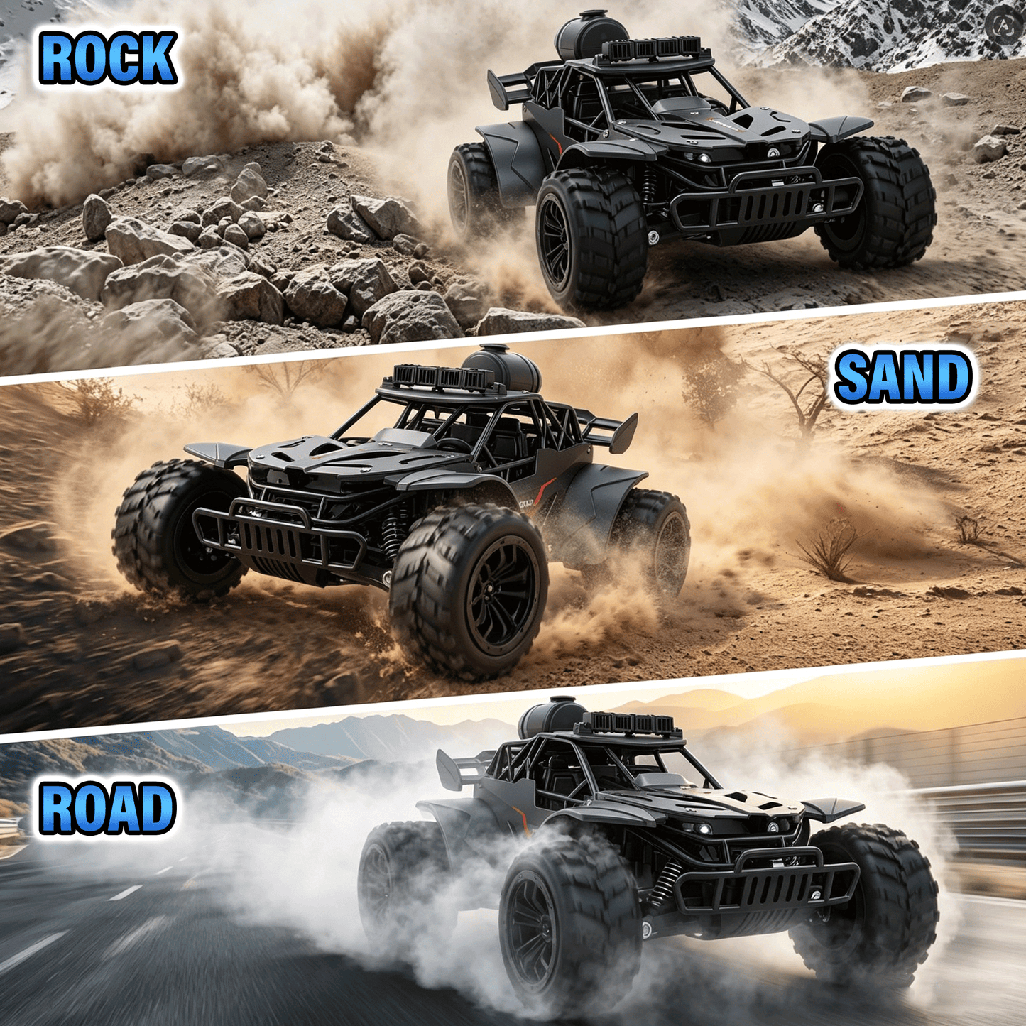 FAGINEY RC Cars with Spray Function 1:18 Off-Road Vehicle with LED Lights, 2 Batteries Included, Remote Control Toy Gift for Kids Adults, Grey