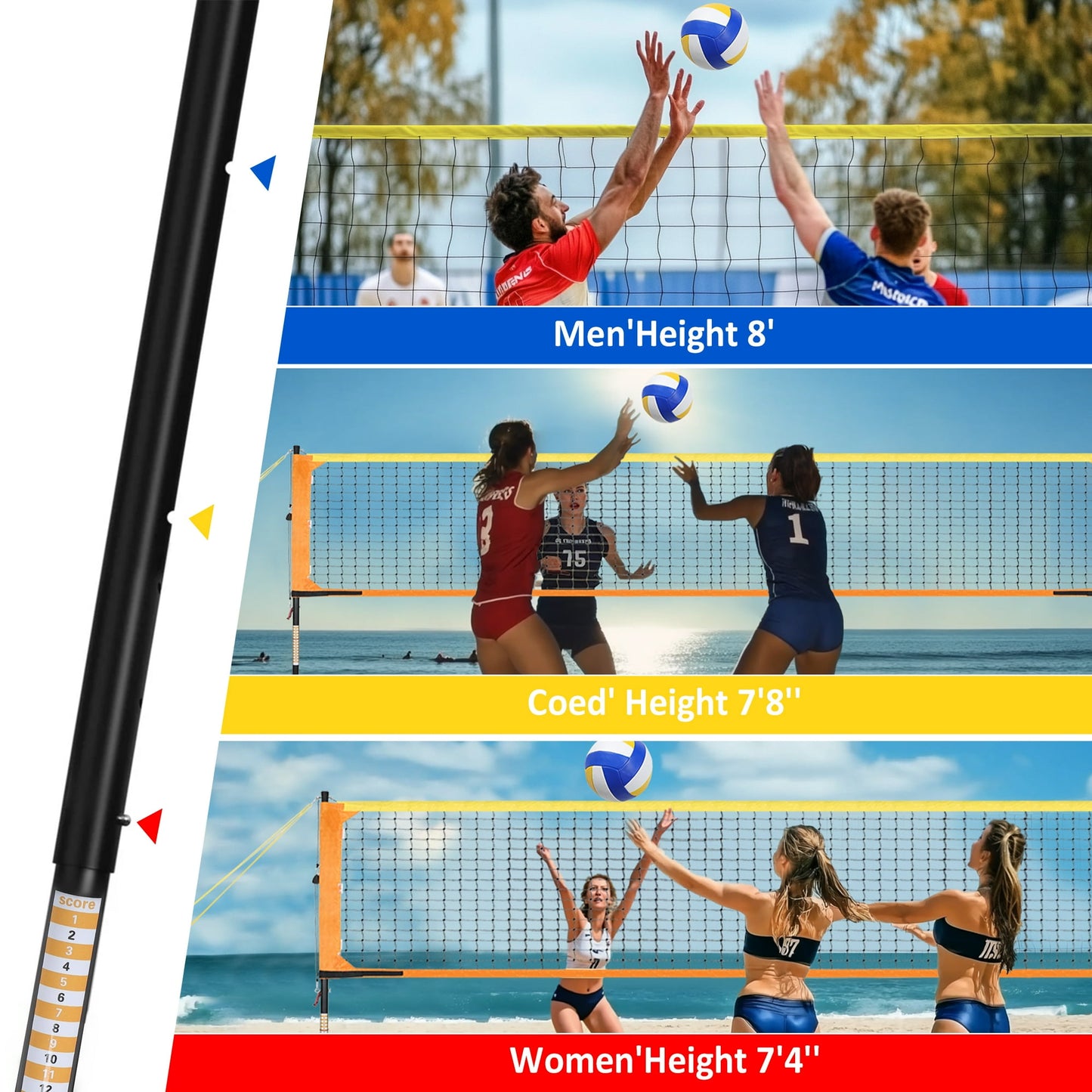 Heavy Duty Volleyball Net Outdoor With Anti-Sag System, Adjustable Aluminum Poles, Professional Volleyball Nets Set For Backyard And Beach, Volleyball And Carrying Bag (Blue)