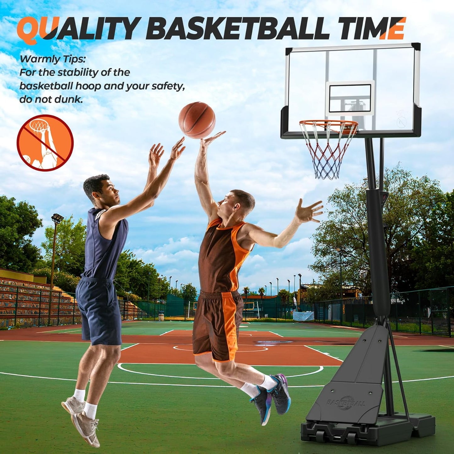 Youth Portable Basketball Hoop & Goal, 10FT Adjustable Height, 44 Inch Shatterproof PC Backboard Fillable Base with 2 Wheels & Sand Bags for Indoor Outdoor