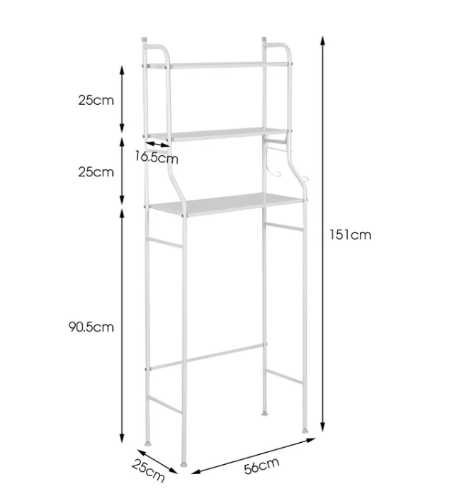 Over The Toilet Storage, 3-Tier Bathroom Storage Organizer, Bathroom Space Saver, Freestanding Corner Stand, Over Toilet Shelf, 22"W,White