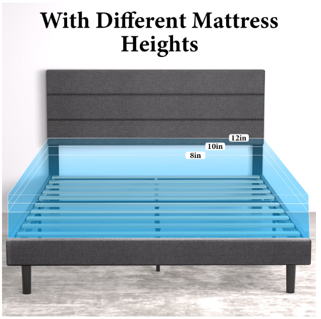 Queen Size Bed Frame Upholstered Platform with Headboard, Linen Fabric Wrap, Strong Frame and Wooden Slats Support, Easy Assembly No Box Spring Needed,Non-Slip and Noiseless,Grey