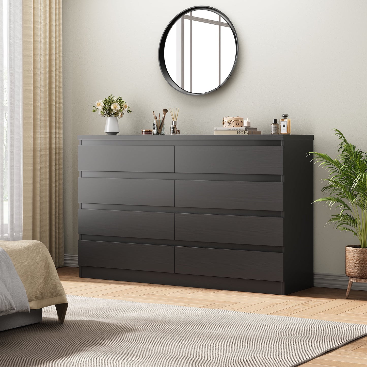 LAFGUR 6 Drawer Double Dresser, Wood Storage Side Cabinet Chest with Deep Drawers, Wide Storage Organizer Cabinet for Bedroom Living Room, Nursery Kitchen Office,White