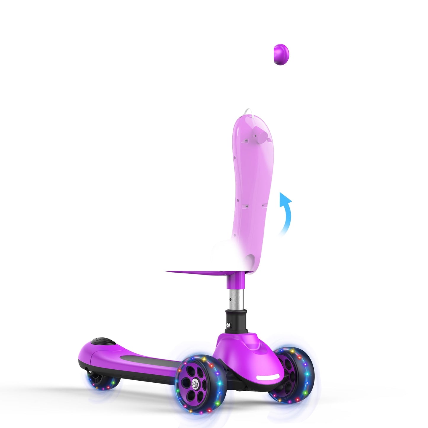 Kids Scooter with Removable Seat & 3 Extra Wide PU Light-Up Wheels, Adjustable Height Handlebar Kick Scooter for Kids Ages 2-12