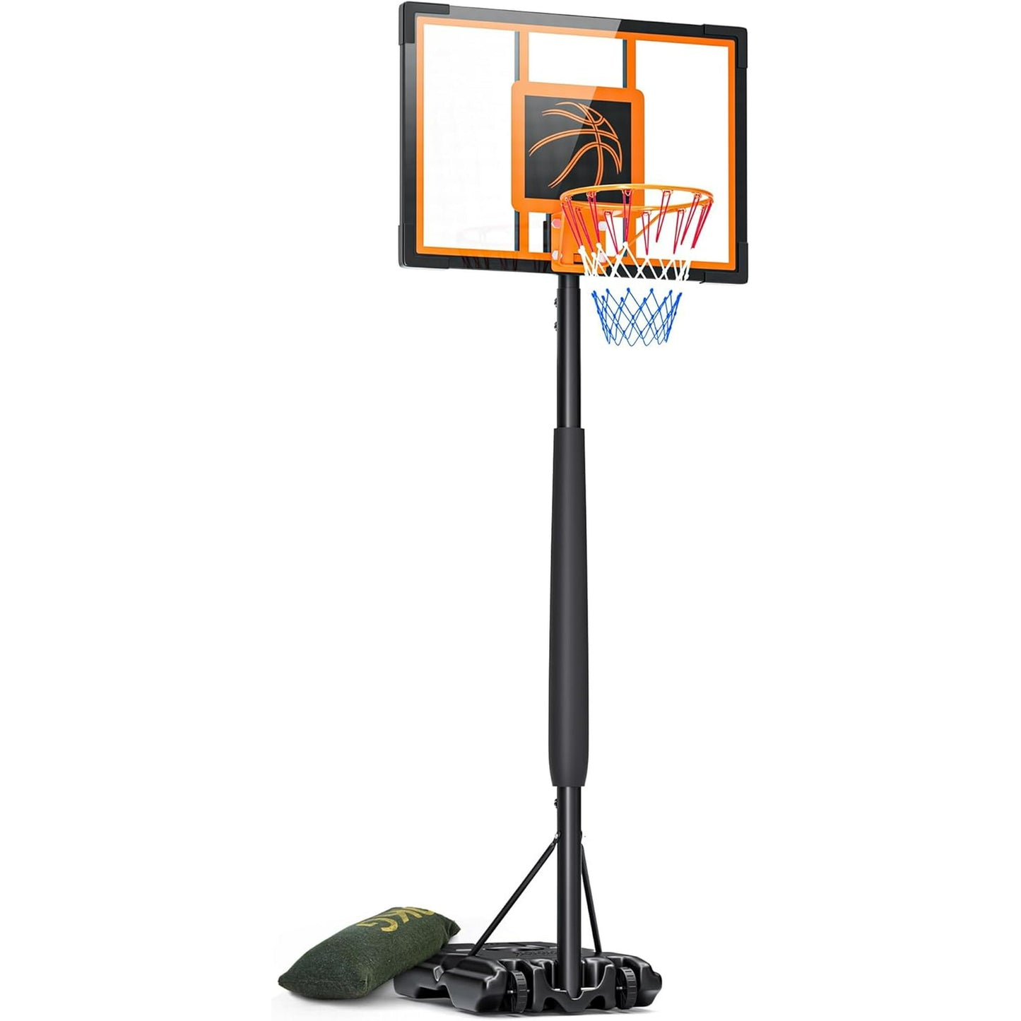 Youth Portable Basketball Hoop & Goal, 10FT Adjustable Height, 44 Inch Shatterproof PC Backboard Fillable Base with 2 Wheels & Sand Bags for Indoor Outdoor