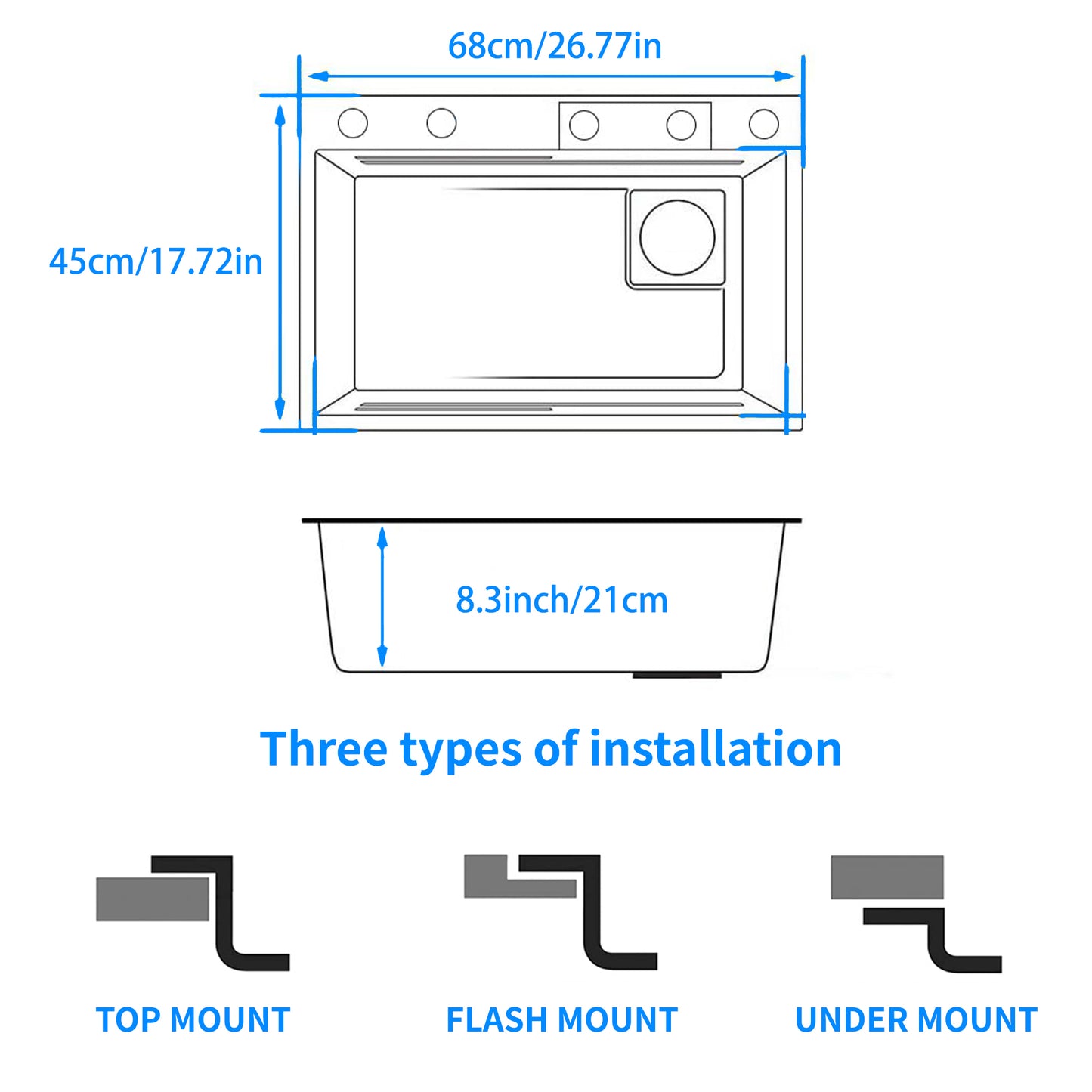26.77" Single Bowl Drop In Kitchen Sink with Pull-Out Faucet, Thickened Stainless Steel Digital Display Kitchen Sink, Black