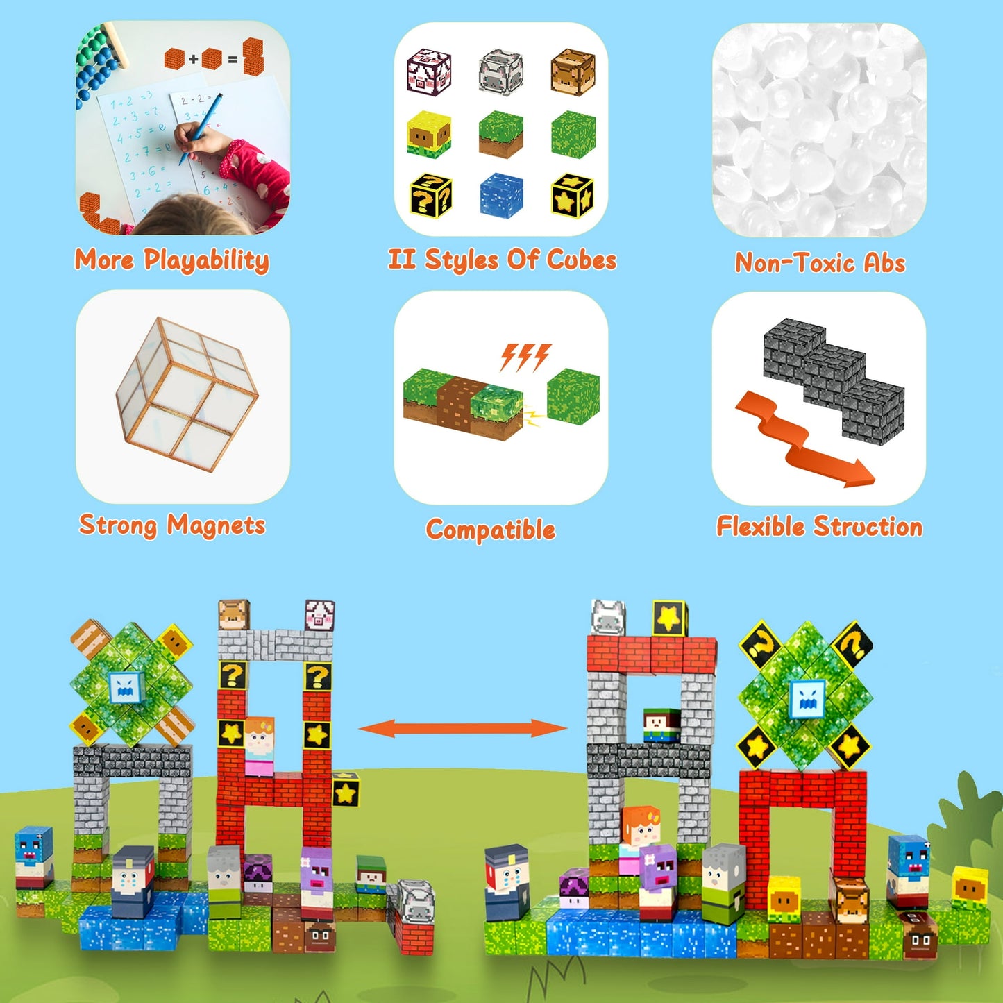 100pcs Magnetic Blocks - Build a Plants Wars Set, Magnetic Building Blocks Toddler Toys STEM Sensory Outdoor Toys for Boys and Girls Ages 3+, Easter Birthday Gifts for Kids