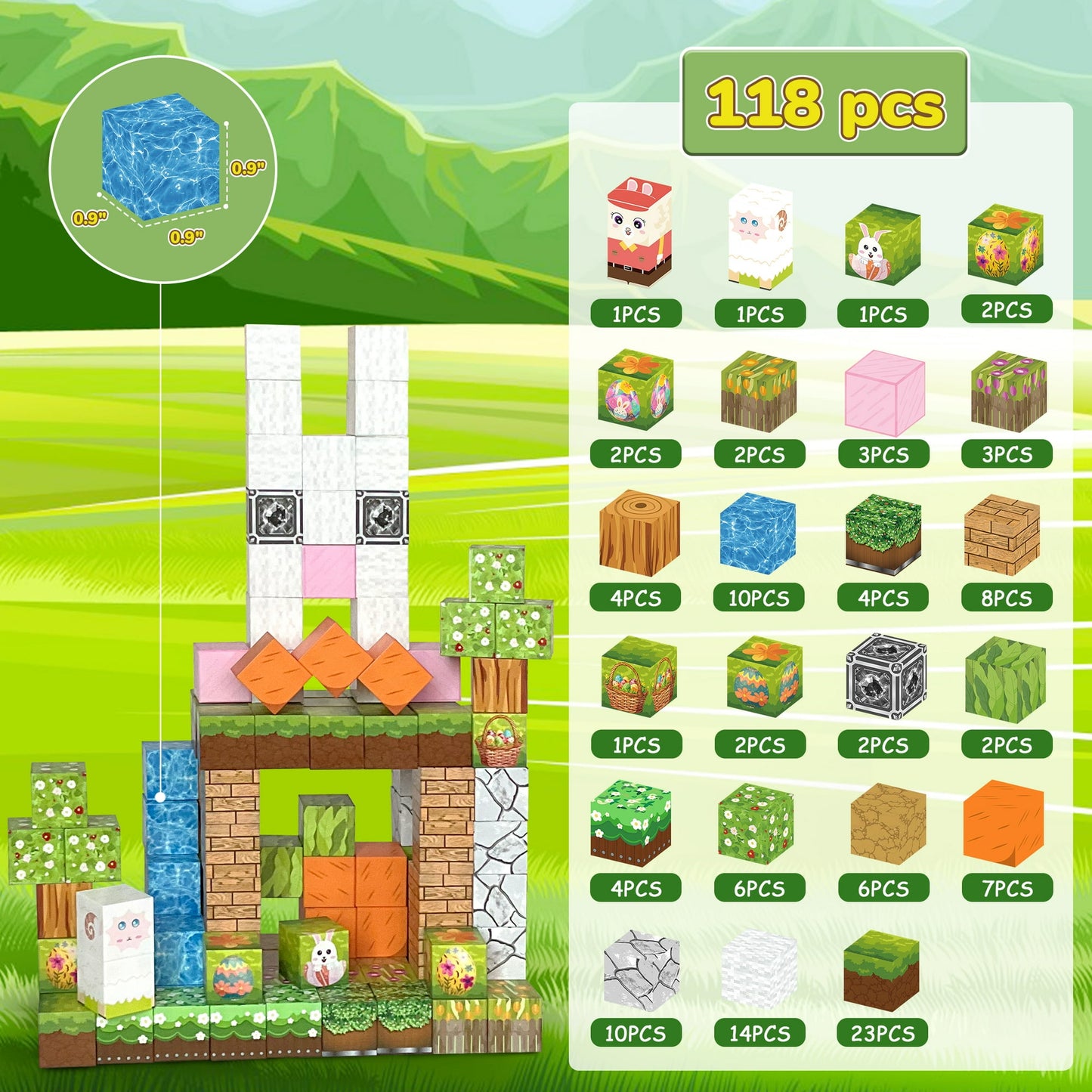 120PCS Magnetic Blocks,Farm-Forest Animals Magnetic Building Toy with Flowers--carrot-Bunnies, For Boys & Girls Age 3-5 6-8, Sensory Toys For Toddlers Gifts For 3+ Years Old Girls Boys