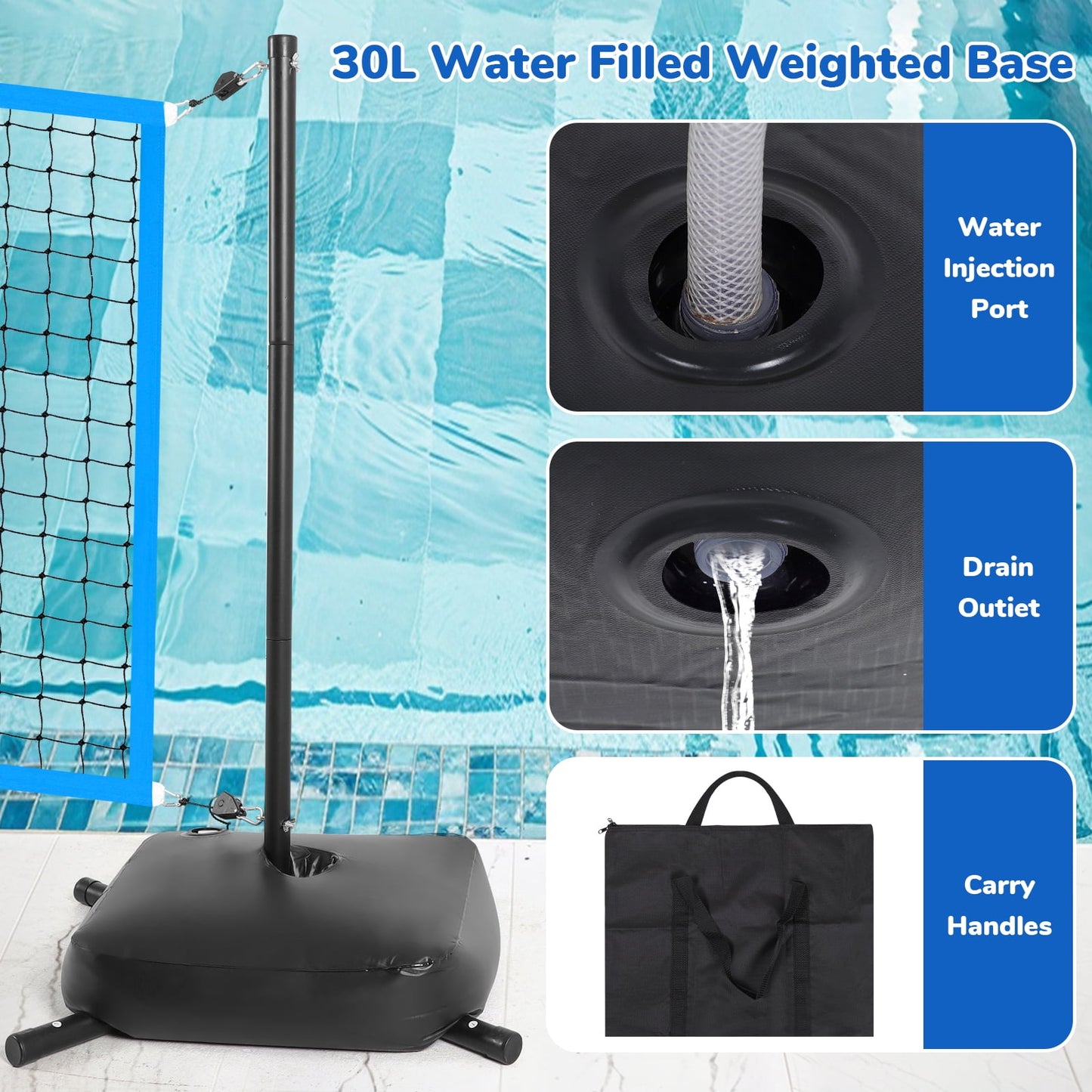 Led Pool Volleyball Net Set With Colorful Lights,15ft-32ft Adjustable Volleyball Game Set For Inground Pool, Kids Adults Swimming Pool Water Volleyball Games Toy For Backyard Party Sport