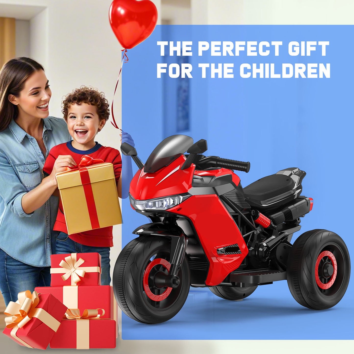 12V Motorcycle for Kids, Electric Motorcycle with 3 Wheels&Music ,Ride on Toys for Boy Girl