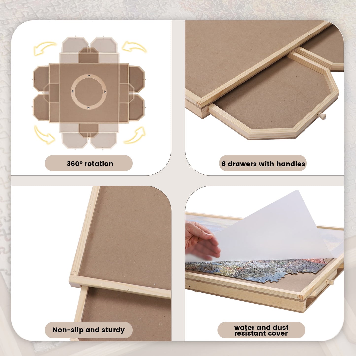 Rotating Jigsaw Puzzle Board With Drawers 1000 Pieces - 34" X26”Portable Wooden Jigsaw Puzzle Table With Cover And 6 Drawers ,Perfect For Adults And Kids