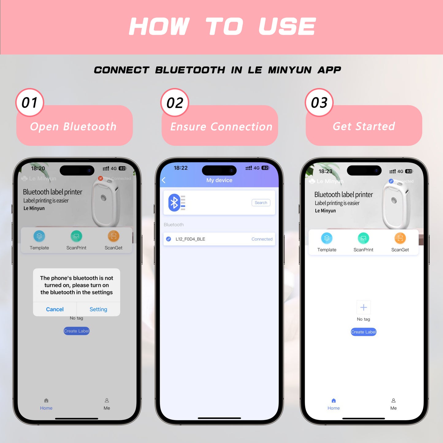 Label Maker Machine with Tape, Portable Bluetooth Label Printer, Wireless Mini Labeler Sticker Machine with Multiple Templates Font Inkless for Home Office, Compatible with iOS & Android, Pink