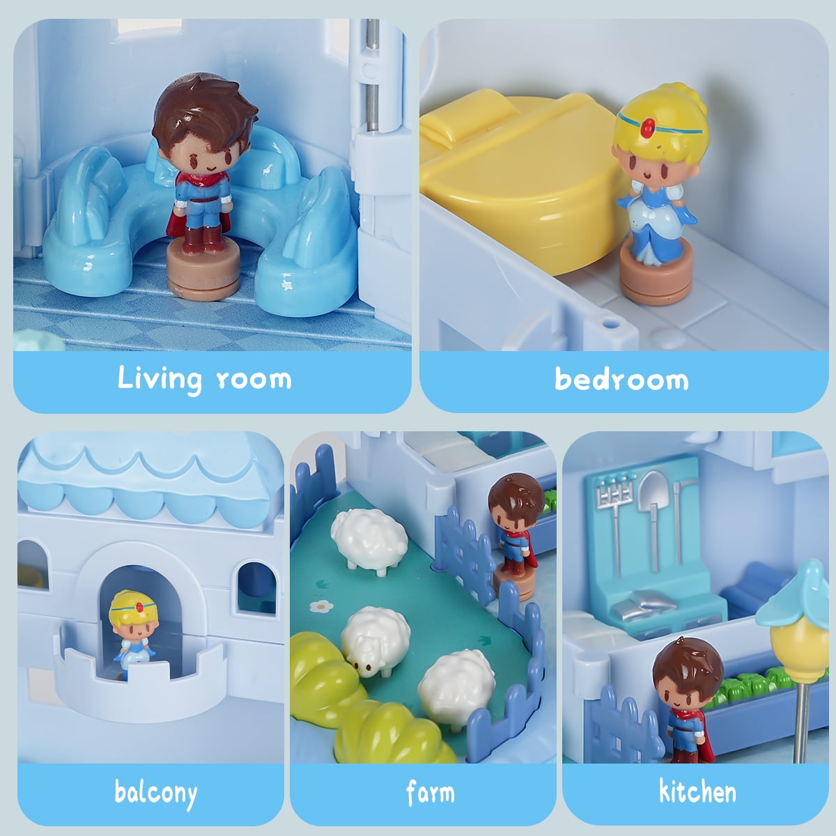 Dream House Princess Castle Playset with 2 Magnetic Control Movable Little People Toys, Magnetic Doll House Building Toys with Light &Music for Pretend Play, Gift for Girls Toys Ages 3+