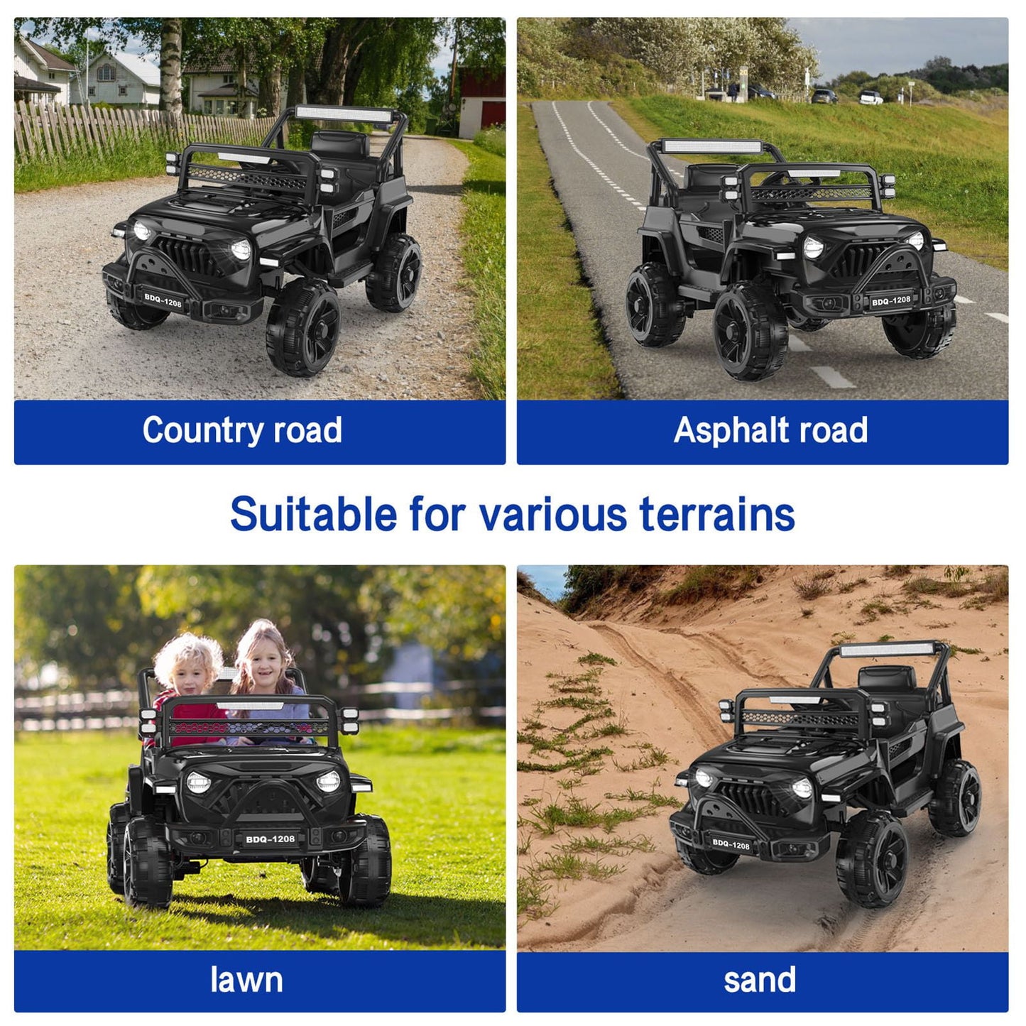 KALNUR 12V Ride on Toy Truck with Parent Remote Control, Kids Electric Car with Music and LED Lights,Black