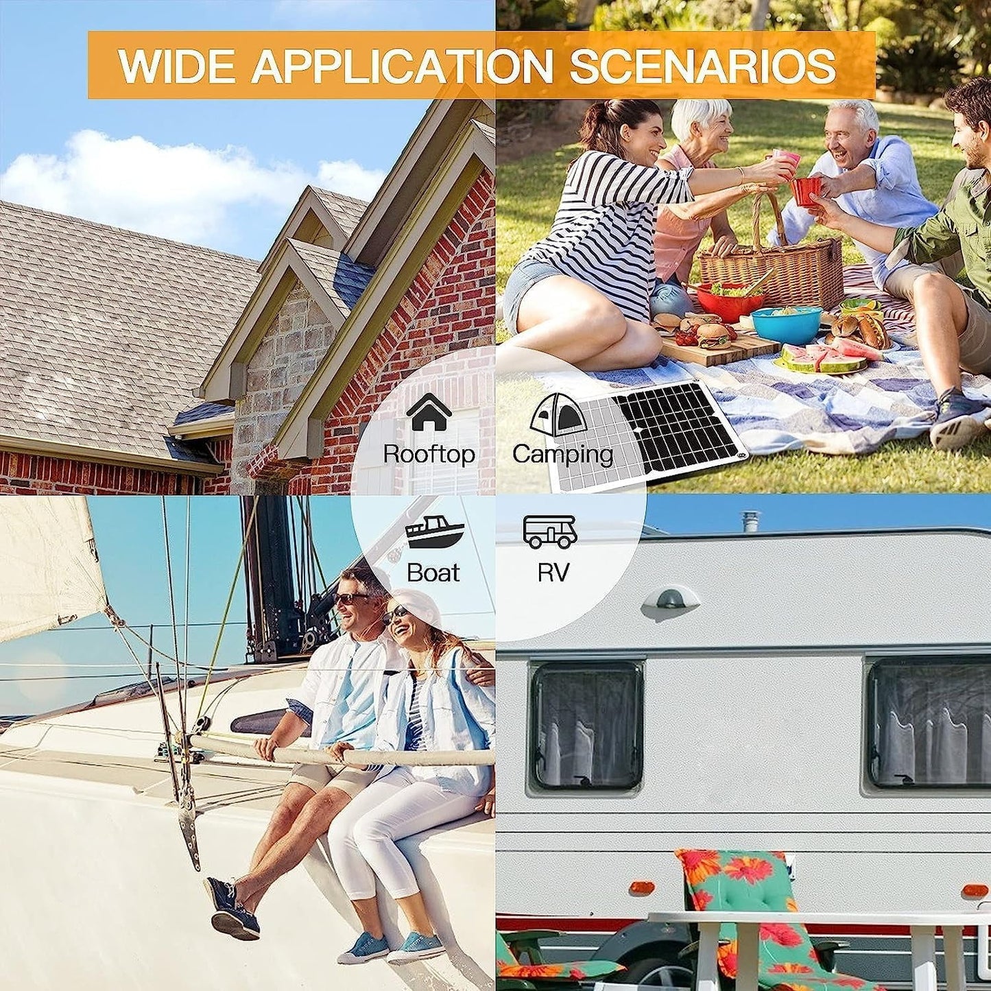 600W Solar Panel Kit, 12V 100A Solar Charge Controller Dual USB Outputs Portable Waterproof Solar Panel Set for Boat Camping Motorcycle Home Outdoor Lights RV Camera Generators, Black