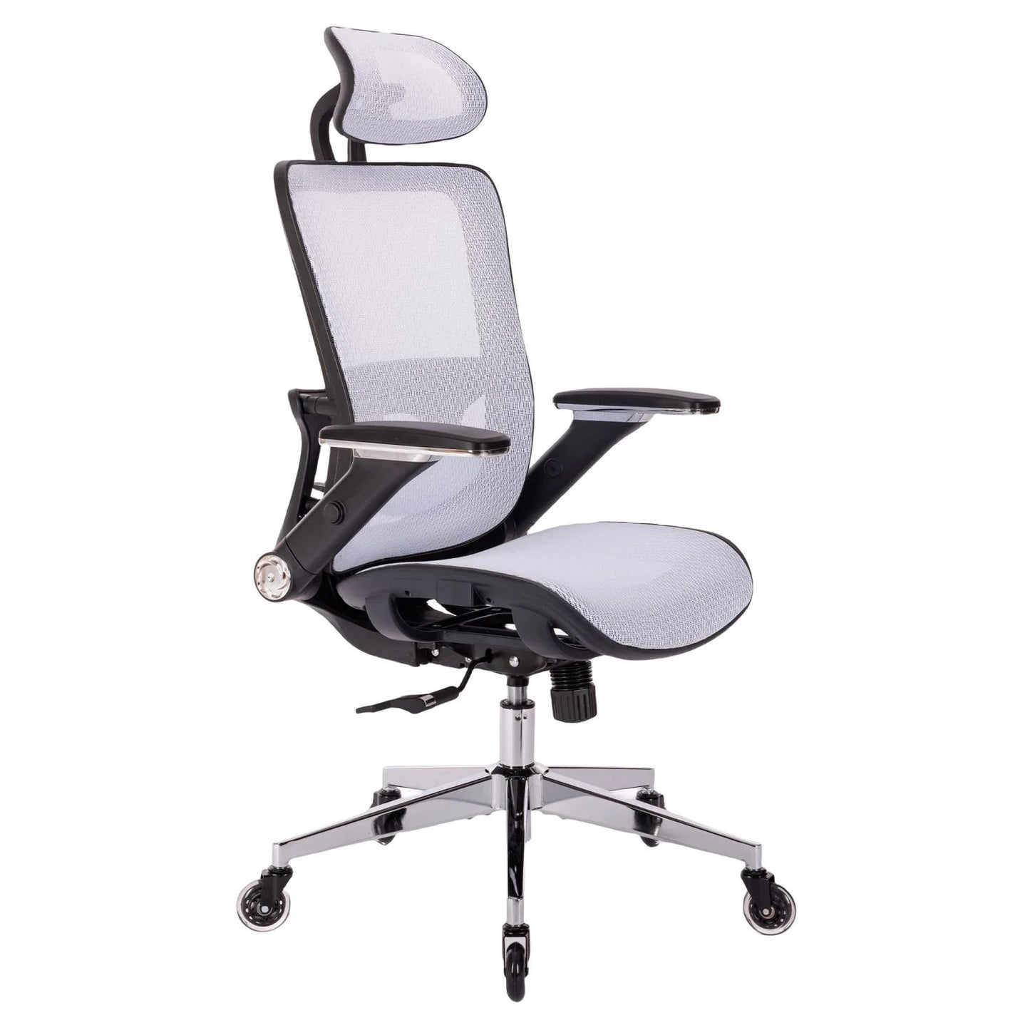 Eotvia Ergonomic Office Chair Mesh High Back Desk Chair Computer Chair with Headrest, Flip-Up Armrest Tilt and lock Function and Lumbar Support,KD chrome metal legs, 300lb, White