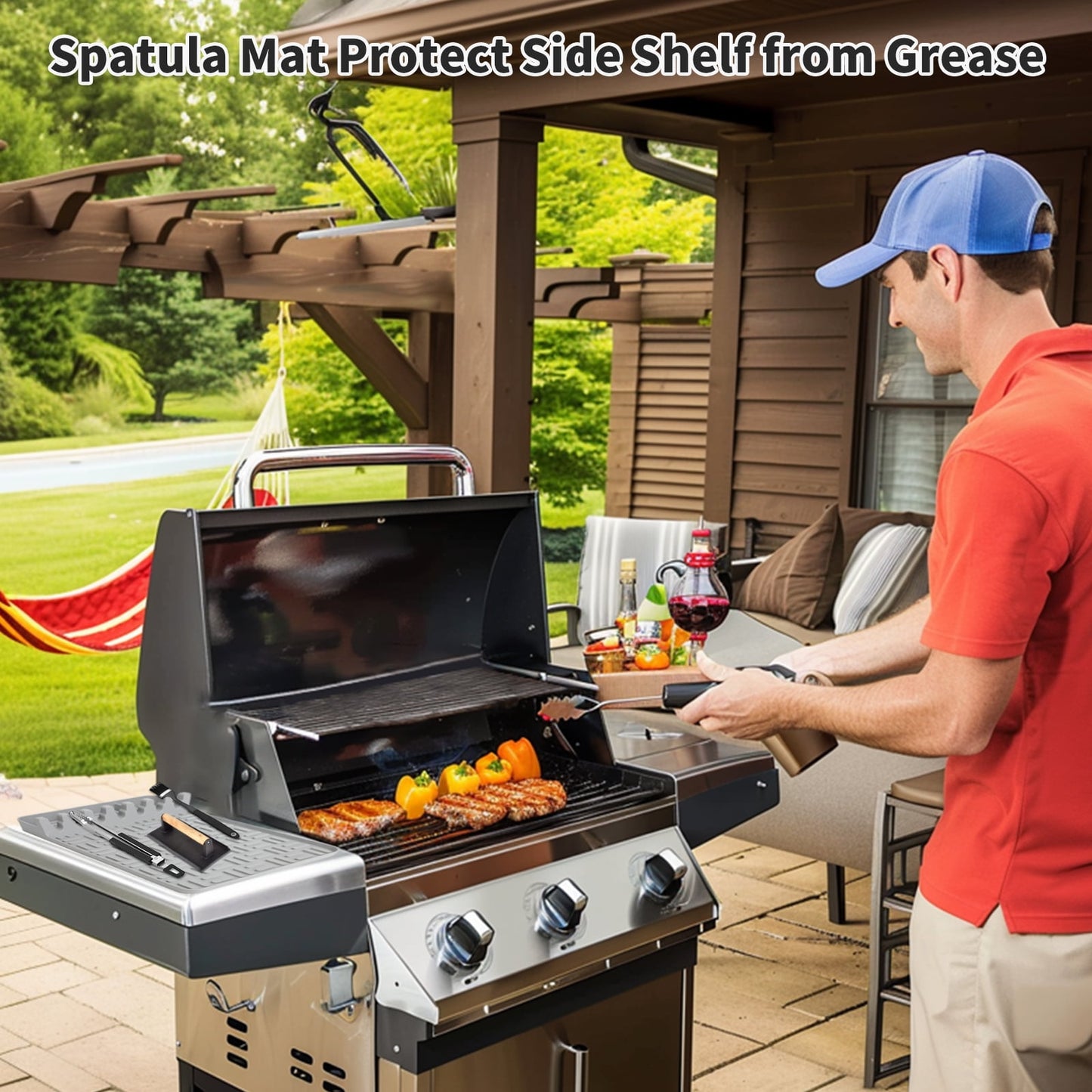 2pcs Silicone Grill Mat, Large Size Silicone Side Shelf Griddle Tools Spatula Mat With Drip Pad For Outdoor Grill Kitchen Countertop, Reusable Griddle Accessories, Grey