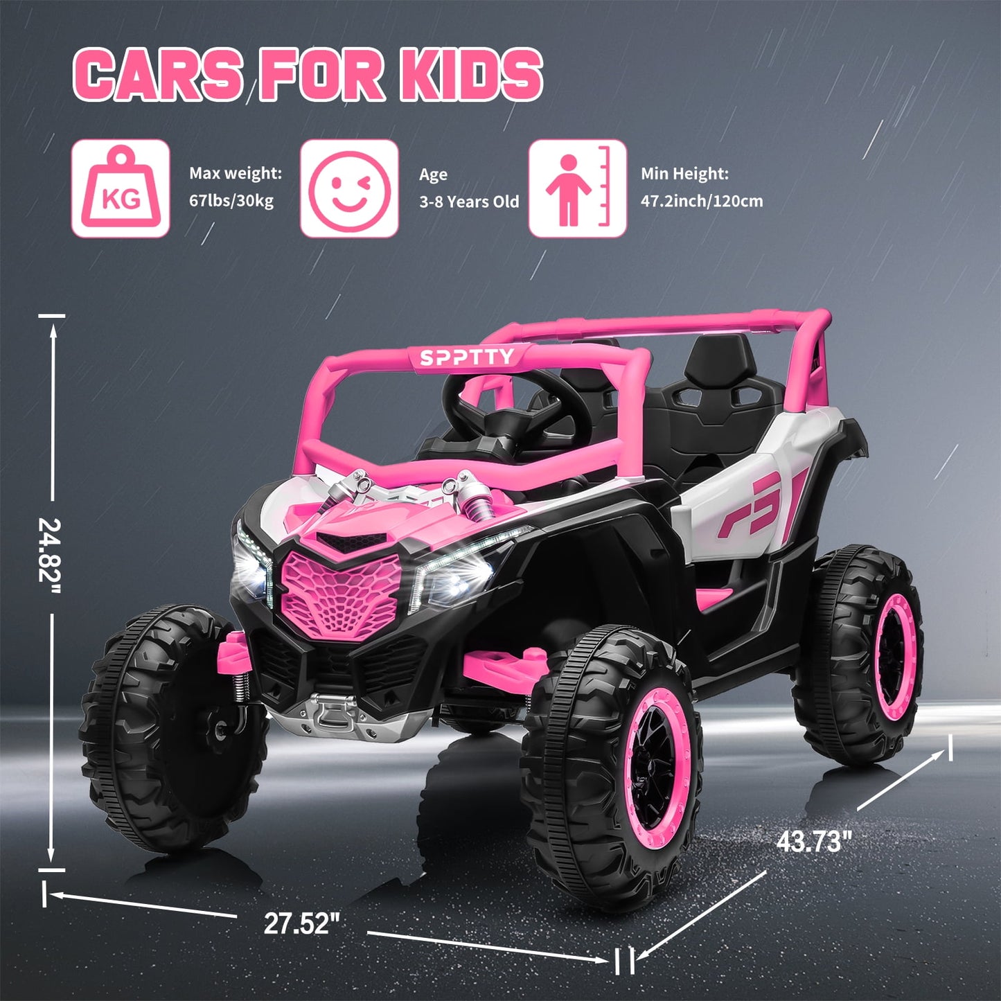 SPPTTY 24V Ride on Toys with Remote Control,4WD Ride on Car for Kids, Electric UTV with PU Leather 2 Seater,3-8Years