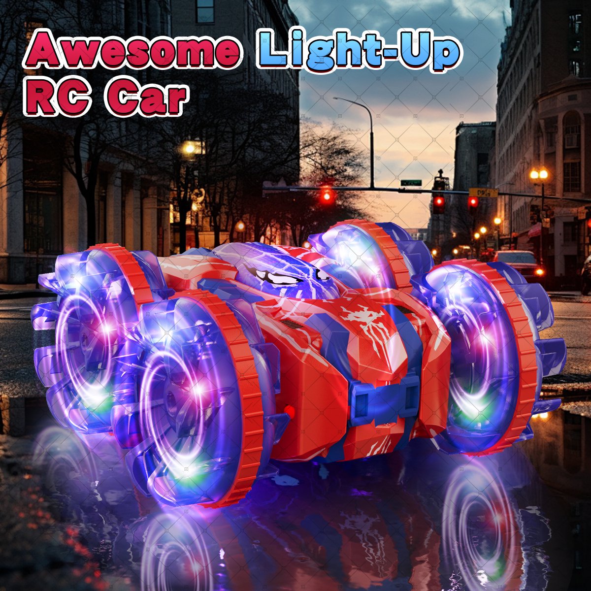 Amphibious Remote Control Car,2.4GHz 4WD Gesture 360° Double Sided Rotating Waterproof Rc Stunt Car With Led Lights,Christmas Birthday Gift For Kids