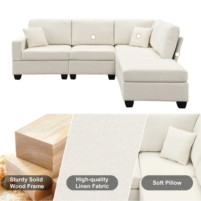 LAFGUR Convertible Sectional Sofa Couch with Storage Ottoman for Living Room,5-Seat Modular Couch Set for Living Room with Storage Pockets, 3-Seater +Ottoman +1-Seater Beige-5717056457