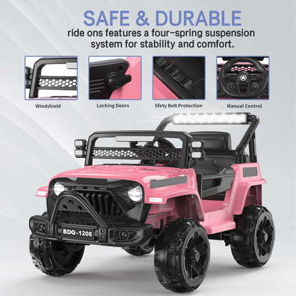 KALNUR 12V Ride on Toy Truck with Parent Remote Control, Kids Electric Car with Music and LED Lights,Pink