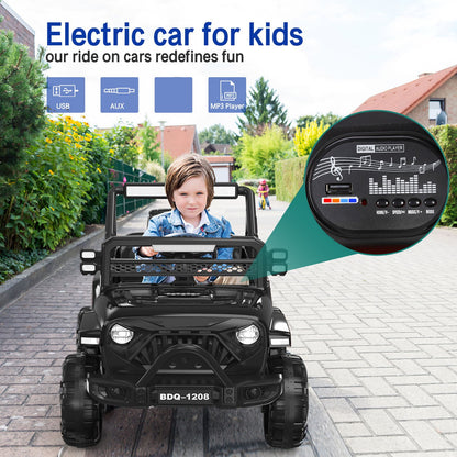 KALNUR 12V Ride on Toy Truck with Parent Remote Control, Kids Electric Car with Music and LED Lights,Black
