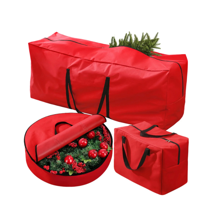 3 Pack Christmas Tree Storage Bag for 7.5 Ft Artificial Trees Up, Waterproof with Reinforced Carrying Handles, Xmas Holiday Garland Bag Storage Case (Red)