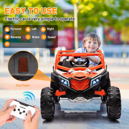 24V Ride on Toys with Remote Control,4WD Ride on Car for Kids, Electric UTV with PU Leather 2 Seater,3-8Years
