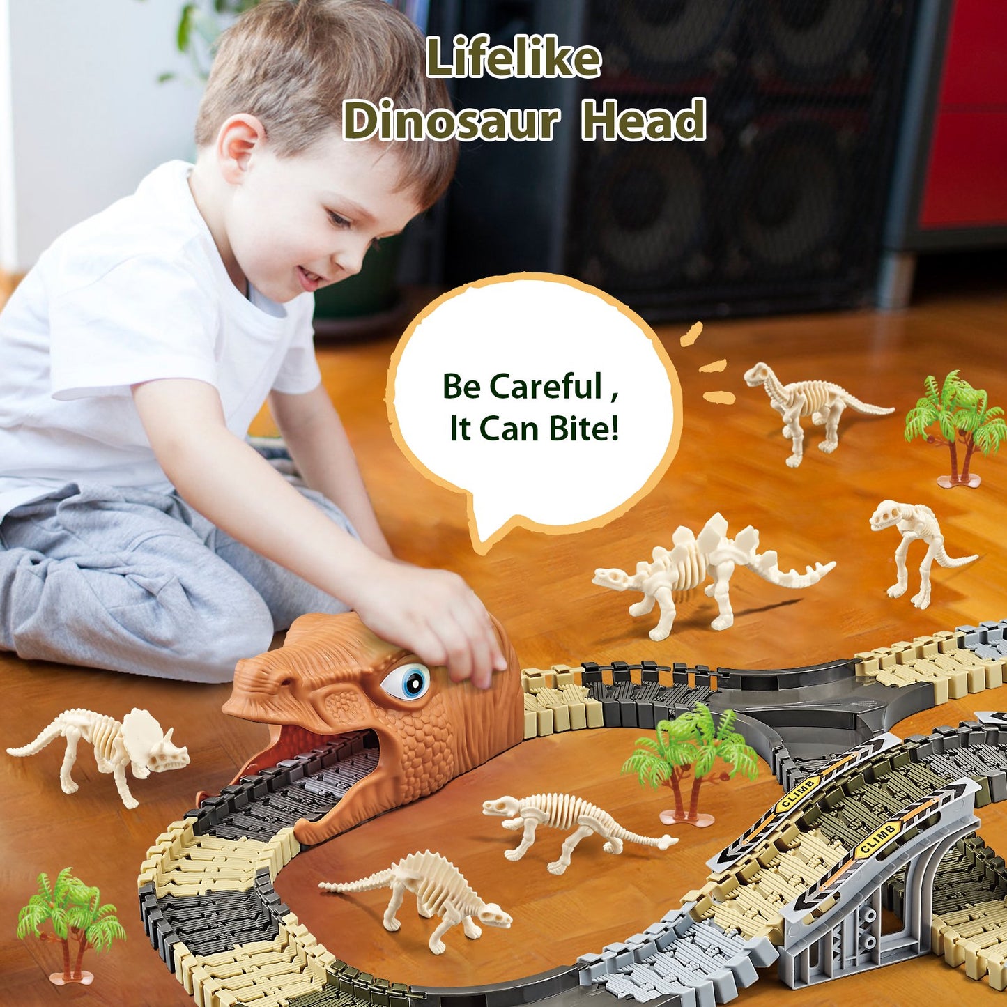 Dinosaur Toys Race Car Dinosaur Track Set For Kids, 271 Pcs Flexible Stem Playset Christmas Gifts For 3 4 5 6 7 8 Boys Girls